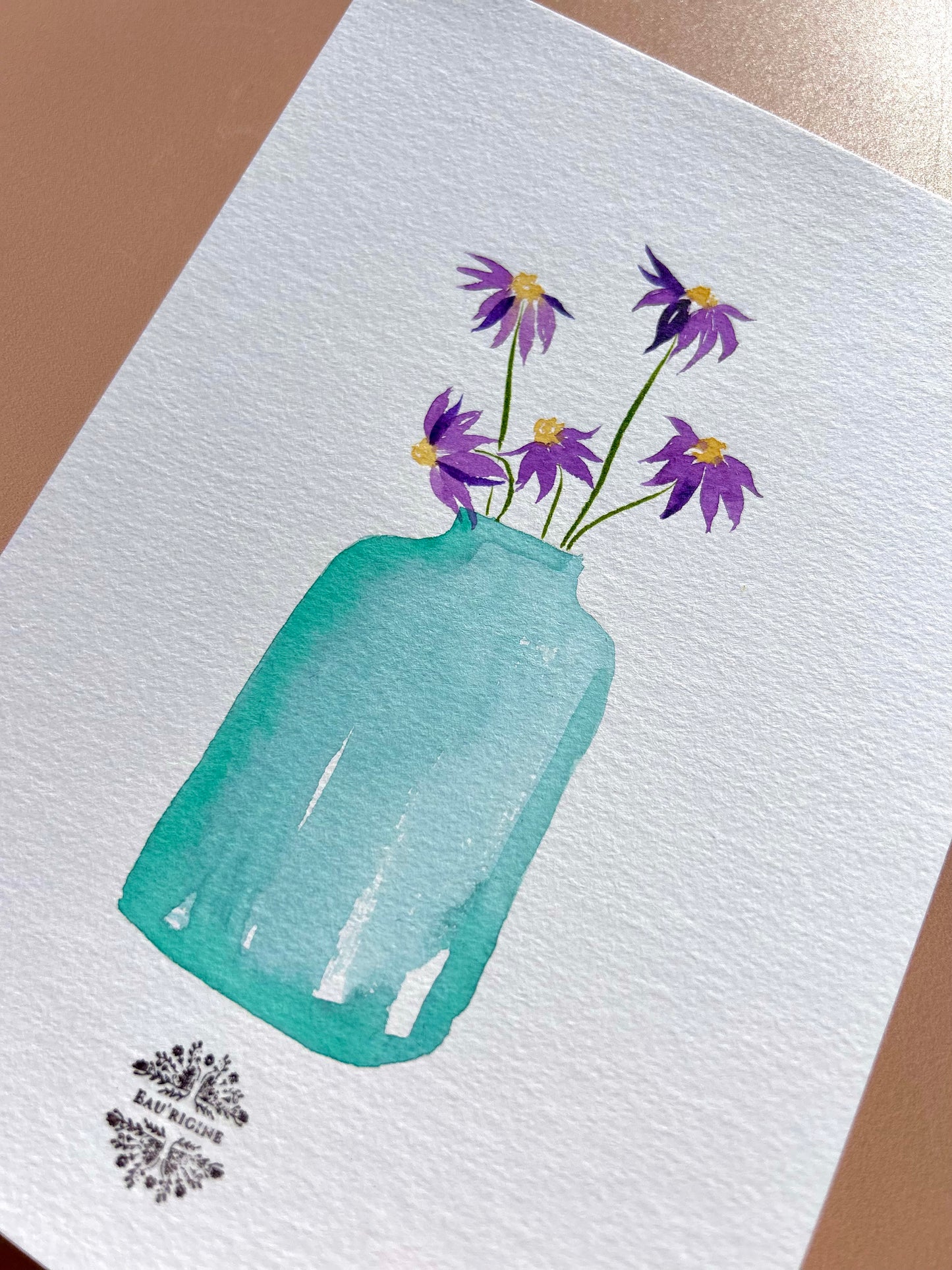 Aquarelle A5 - Marguerites en vase bleu