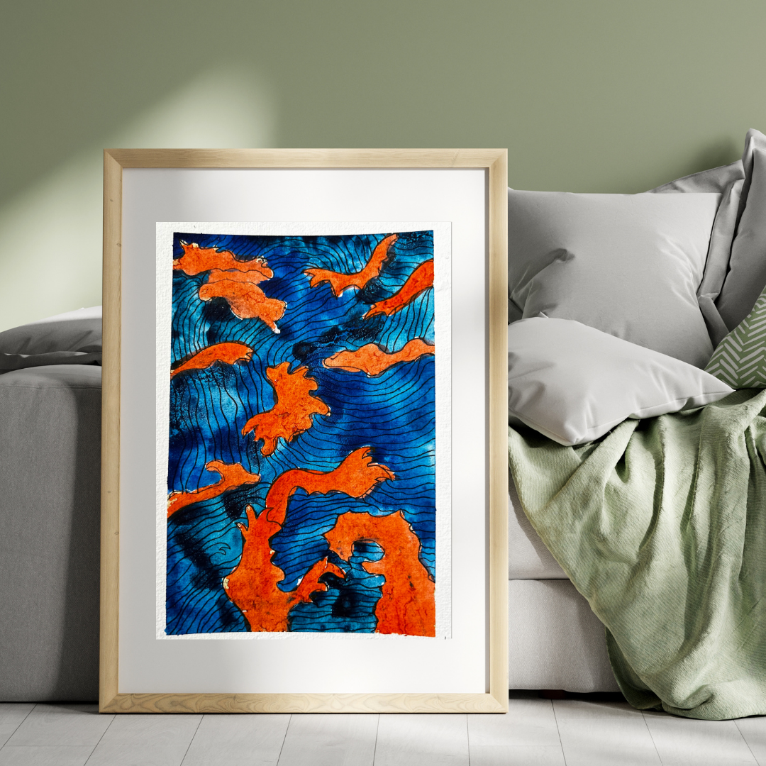 Aquarelle - Diptyque orange et bleu