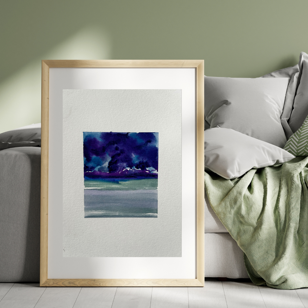 Aquarelle - L'orage vient sur la mer