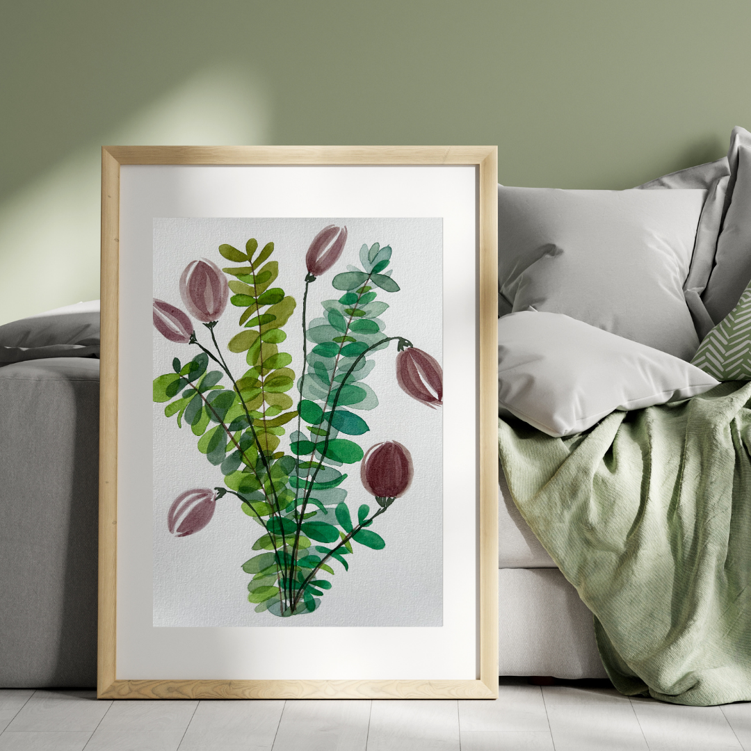 Aquarelle - Tulipes et eucalyptus