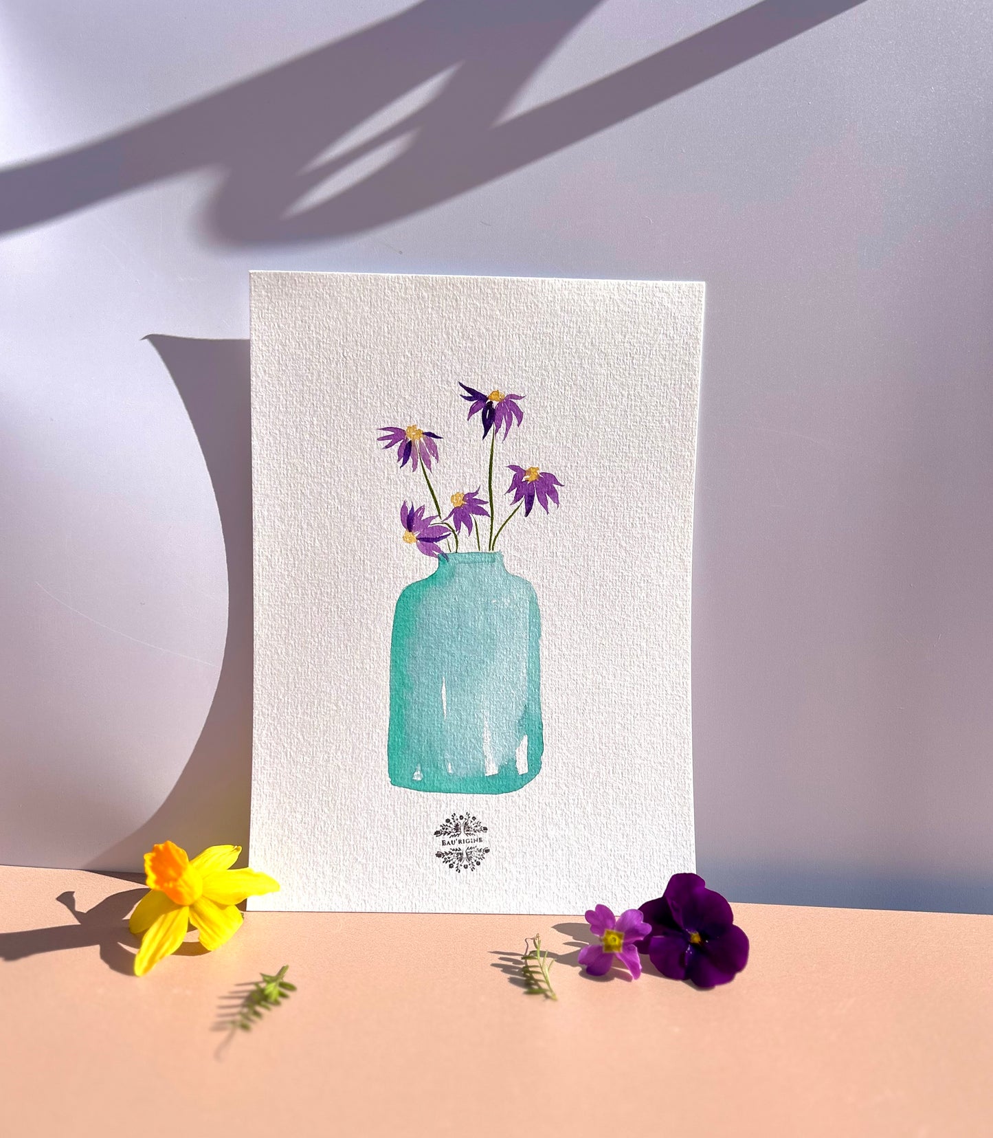 Aquarelle A5 - Marguerites en vase bleu