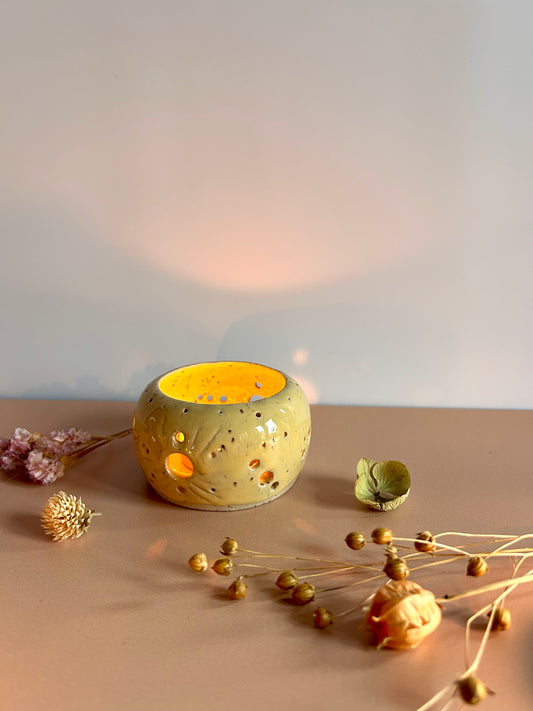 Photophore en céramique jaune