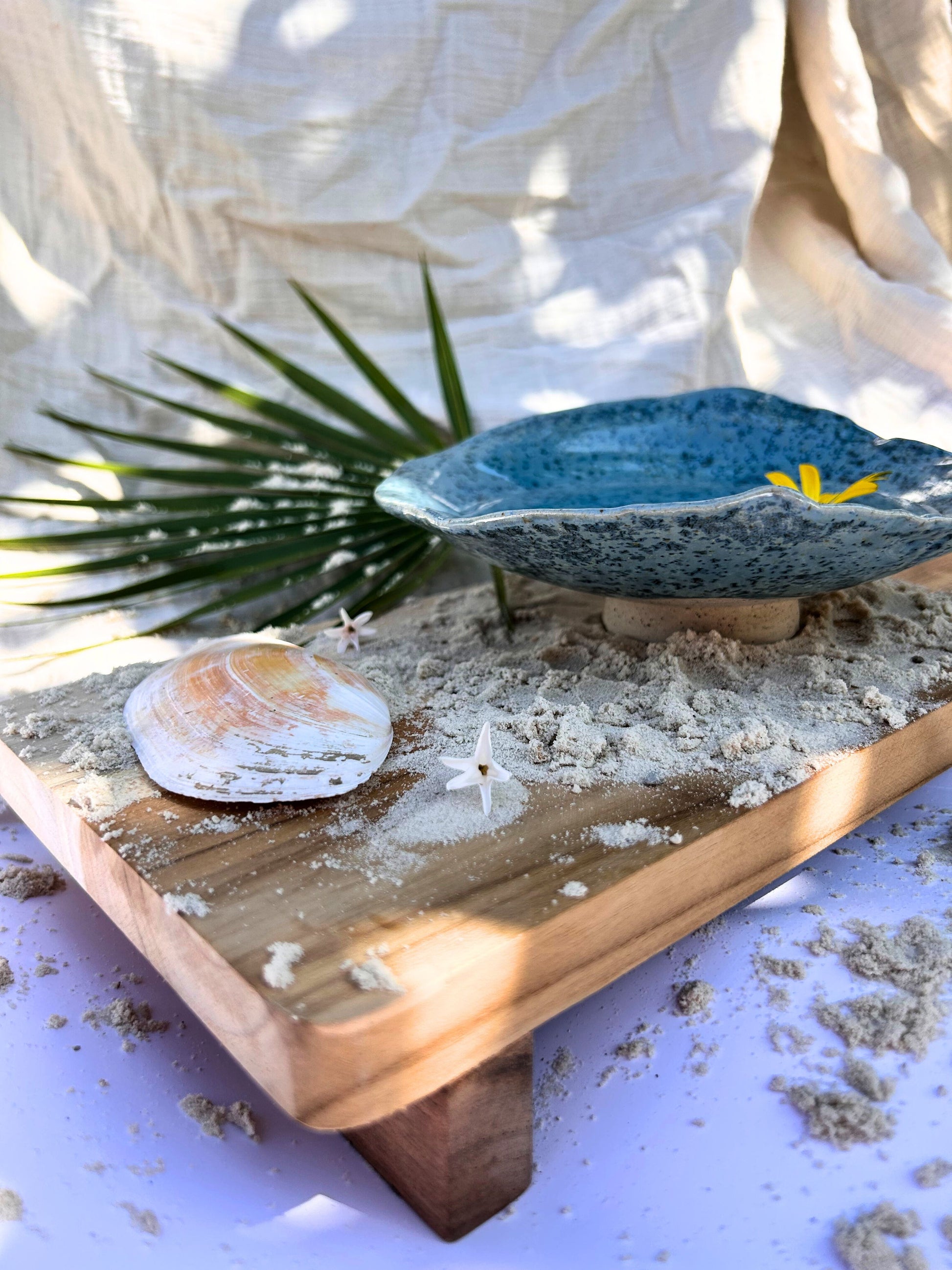 Baignoire a oiseaux en ceramique bleue 4