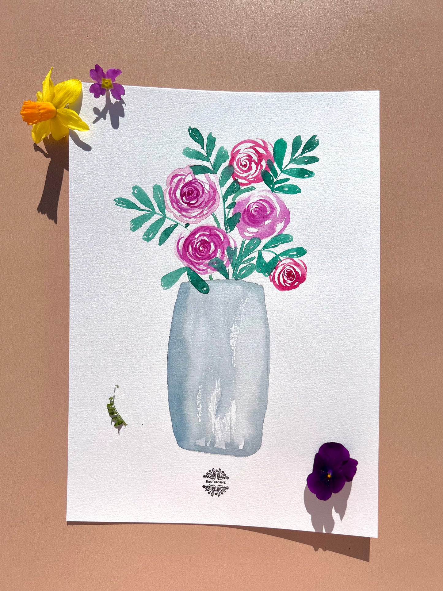 Aquarelle A4 - Pivoines en vase