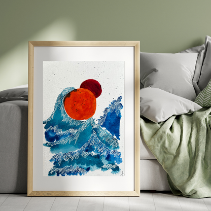 Aquarelle - Diptyque orange et bleu