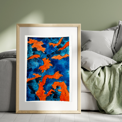 Aquarelle - Diptyque orange et bleu