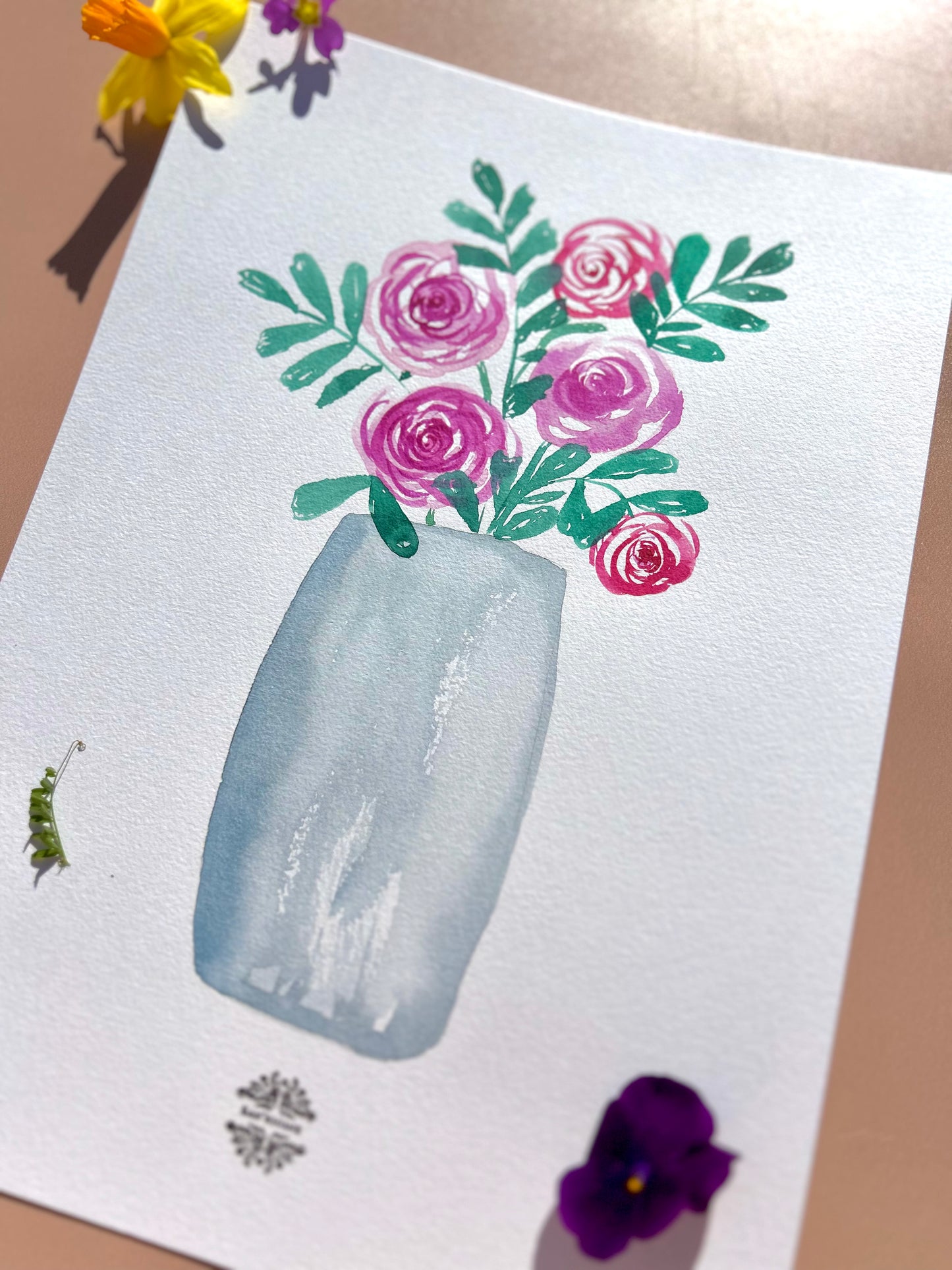 Aquarelle A4 - Pivoines en vase