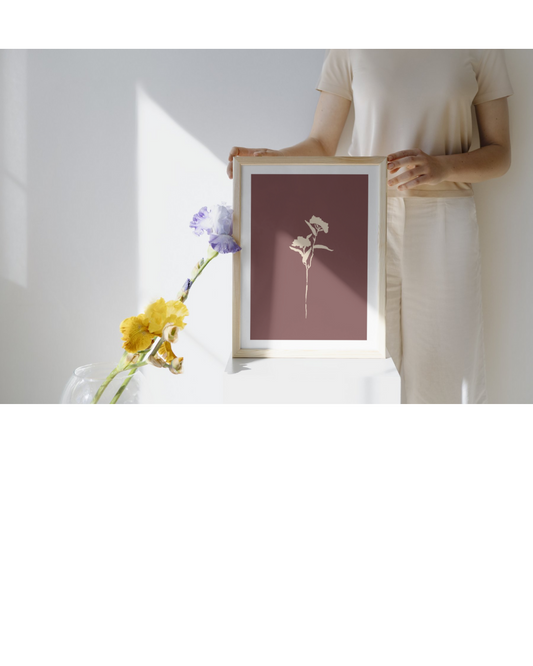 Fleur unique sur fond lit de vin encadre