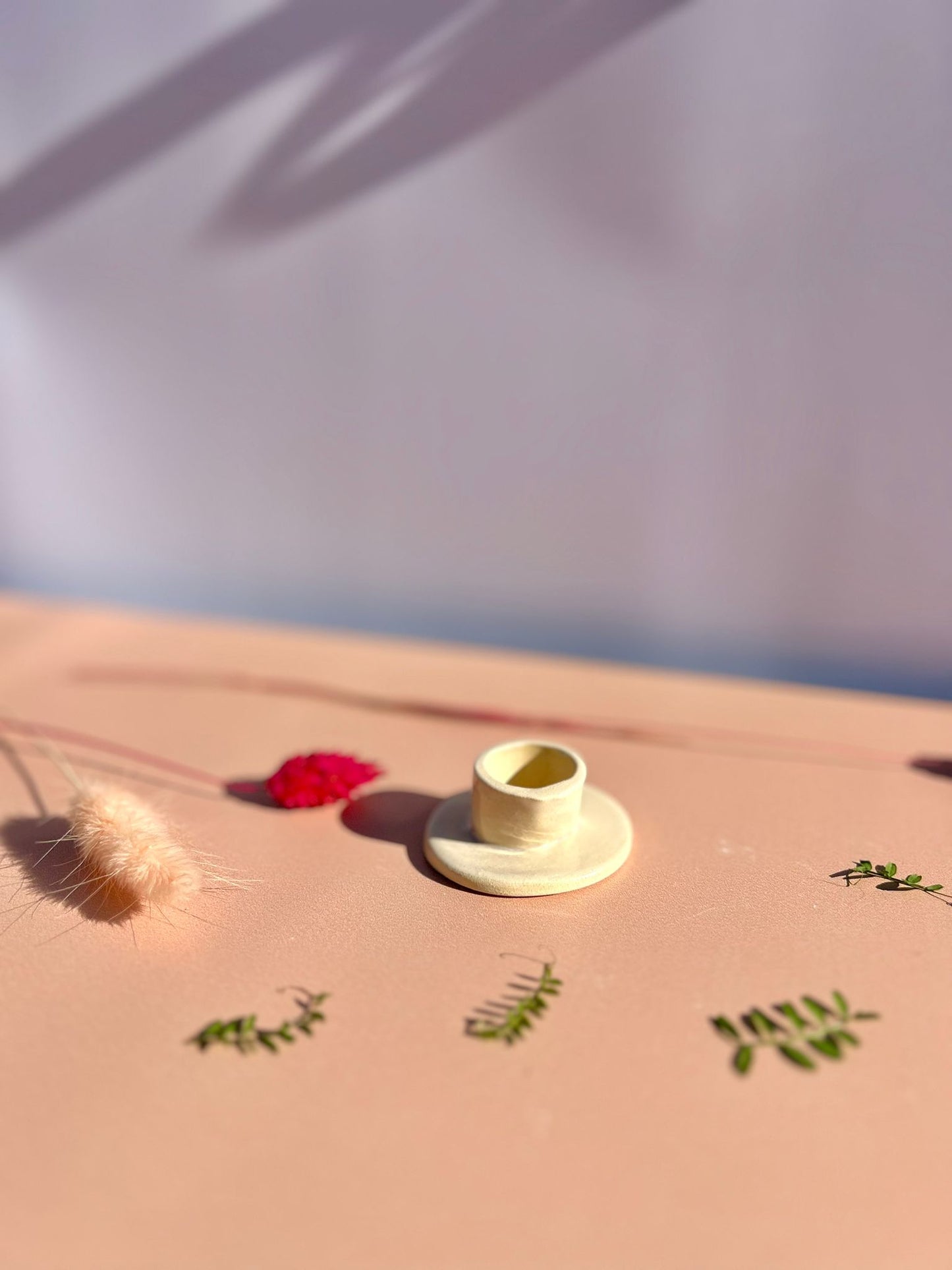 bougeoir creme rond en ceramique