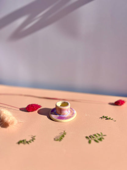 bougeoir en ceramique rond violet